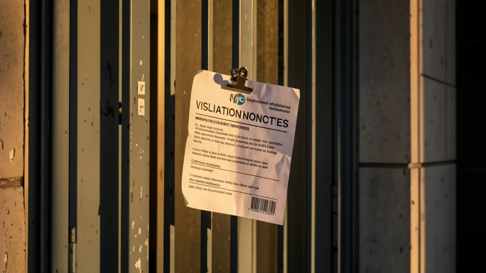 Example of a DSNY sidewalk violation notice posted on a building door